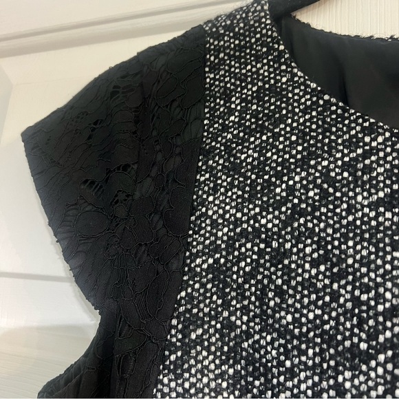 J Crew Black White Tweed Lace Cap Sleeve Contrast Sheath Dress Wool Blend Size 2 - Picture 6 of 10